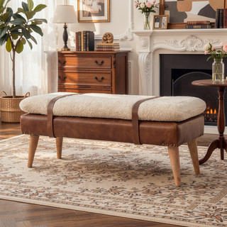 Sunvega Buffalo Hide Leather Bench with Clean Lines and Contemporary Aesthetic for Any Room
