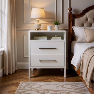 Sunvega Light Gray Nightstand with Two Spacious Drawers and Top Shelf for Bedroom