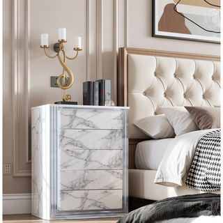 Sunvega Modern Sleek Nightstand with LED Light and Rich Chrome Accents