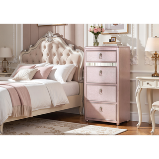 Sunvega Contemporary Rose Gold Swivel Chest Mirror with Felt Lined Top Drawer