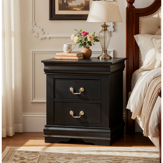 Sunvega Solid Wood Louis Philip Style Nightstand with Two Soft Close Drawers