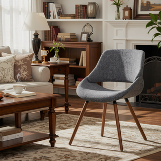 Sunvega Mid Century Modern Bentwood Dining Chair with Grey Woven Fabric