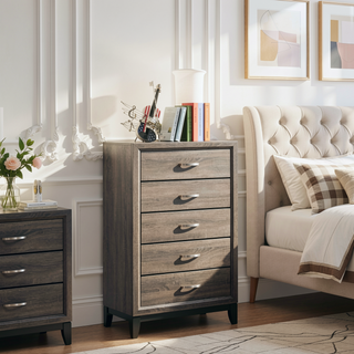 Sunvega Gregory Grey Oak 5-Drawer Chest for Contemporary Interiors with Sleek Hardware