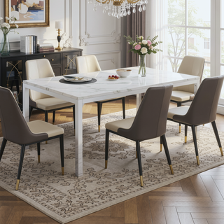 Sunvega Contemporary Chrome Dining Table with Elegant Marble Top