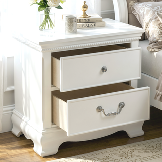 Sunvega White Wood Nightstand with Dovetail Drawers and Polished Nickel Knobs