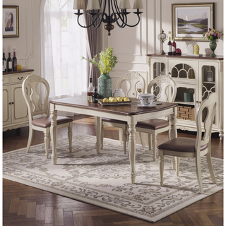 Sunvega Transitional Style Antique White Dining Table with Oak Top for Kitchen