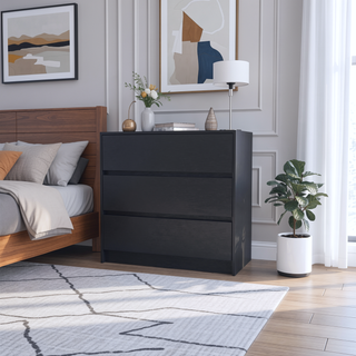 Sunvega Modern 3 Drawer Dresser with Wood Top for Bedroom Storage