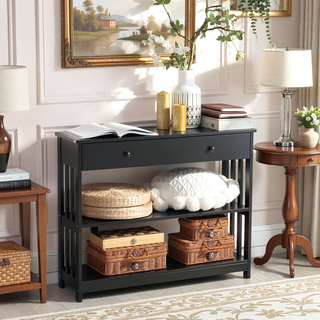Sunvega Extra Wide Pull Out Drawer Console Table with Slatted Wood Frame Design