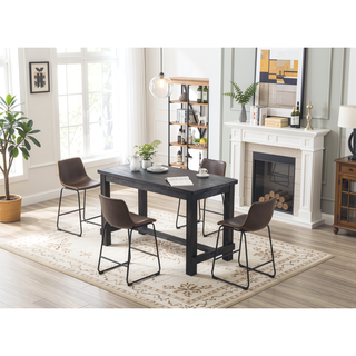 Sunvega Antique Wood Finished Counter Height Dining Set with Four PU Leather Chairs