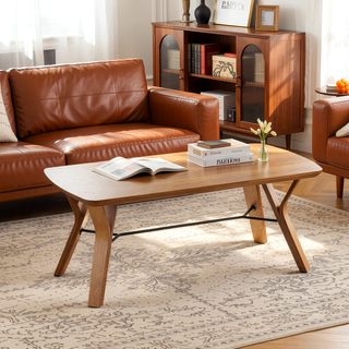 Sunvega Mid-Century Modern Natural Wood Bench with Tapered Legs for Entryway