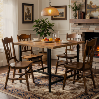 Sunvega Handcrafted Modern Industrial Dining Table in Burnt Wax Finish
