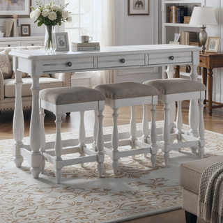 Sunvega Coastal Style Oyster Shell Gray Sofa Table With Three Stools