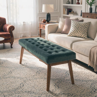 Sunvega Green Velvet Upholstered Modern Bench with Solid Wood Base and Removable Legs