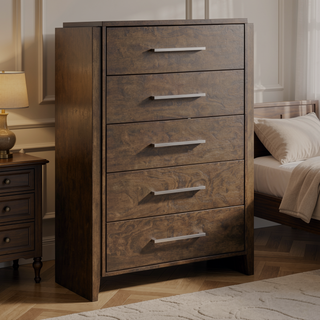 Sunvega Solid Rubberwood Nightstand with Two Drawers in Dark Walnut Finish