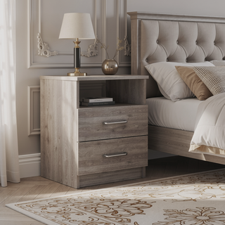 Sunvega 19.9 Inch High Nightstand with Two Drawers and One Open Shelf