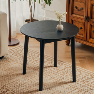 Sunvega Mid-Century Modern Walnut Round Dining Table with White Pedestal Base for 4