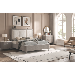 Sunvega Light Gray Contemporary Chest with Cultured Stone Top and Chrome Handles