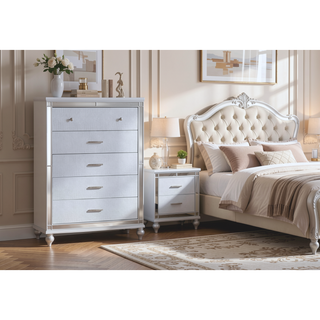Sunvega Sterling Mirror Framed 5-Drawer Chest with Spacious Drawers and Metallic Finish