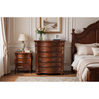 Sunvega Cherry Nightstand with Three Easy Glide Drawers and Velvet Lining
