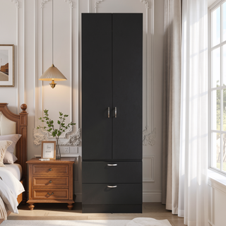 Sunvega 76 Inch High Armoire Wardrobe with 2 Drawers Double Door and Hanging Rod