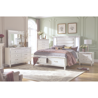 Sunvega White Silver Finish Nightstand with 2 Dovetail Drawers and Acrylic Bar Pulls