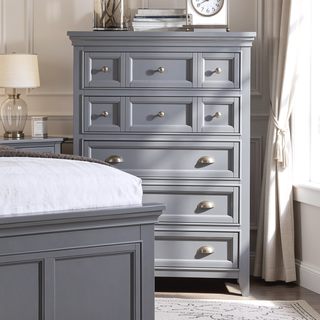 Sunvega Transitional Gray Solid Wood Chest with 5 Felt-Lined Drawers and Ball Bearing Glides