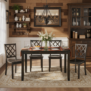 Sunvega White Finish Classic Transitional Dining Set with Table and Four Chairs