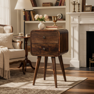 Sunvega Grey Washed Solid Mango Wood Nightstand with 2 Drawers and Nordic Legs