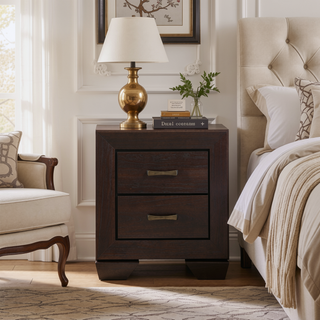 Sunvega Dark Cocoa Rectangular Nightstand with Dual Storage Drawers and Sturdy Wooden Frame