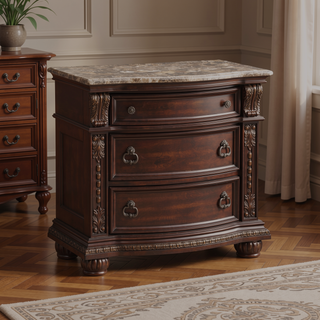Sunvega Silver Finish European Design Nightstand with Genuine Marble Top
