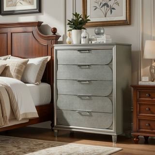 Sunvega Silver 2-Drawer Nightstand with Acrylic Handles and Embossed Panels