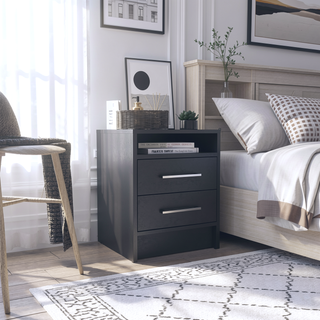 Sunvega 19.9 Inch High Nightstand with Two Drawers and Open Shelf