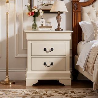 Sunvega Traditional Styling Elegant Smooth Lines Beige Nightstand No Assembly