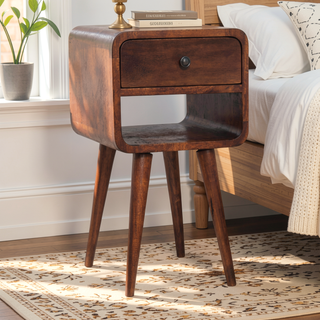 Sunvega Solid Wood Mini Chestnut Curve Lower Bedside with 1 Drawer and Open Slot