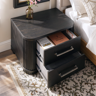 Sunvega Modern Style Bedroom Nightstand with 2 Dovetail Drawers and Charcoal Finish