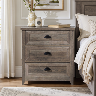 Sunvega Transitional Farmhouse 3-Drawer Nightstand with Cup Handles and Framed Door