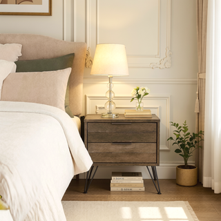 Sunvega Contemporary Grey Wood Night Stand with Metal Hairpin Legs and Drawers