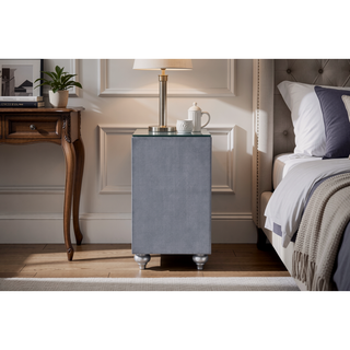 Sunvega Glam Traditional Style Nightstand with Velvet Tufted Drawers and Jewelry Tray