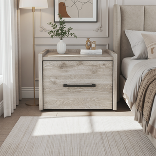 Sunvega Light Gray Floating Nightstand with Accessible Storage Drawer for Bedroom