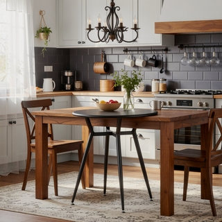Sunvega Industrial Round Dinette Table with Distressed Metal Top for Small Spaces