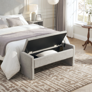 Sunvega Modern Linen Upholstered Storage Bench for Bedroom Living Room Dorm