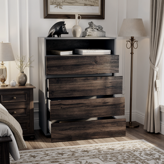 Sunvega Alpine Four Drawer Dresser with Flat Front Design for Bedroom Storage