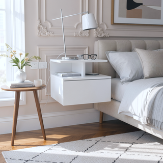 Sunvega Blue Floating Nightstand With Drawer And Shelves For Storage And Decor