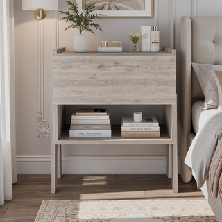 Sunvega Light Gray Nightstand with One Drawer and Open Shelf Storage