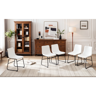 Sunvega Set of 4 White PU Leather Chairs with Black Metal Frame and Non-Slip Pads