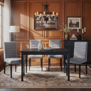 Sunvega Black Finish Dining Table with Wooden Top for 4 Seats