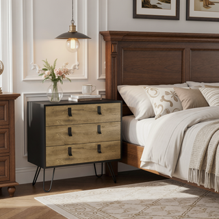 Sunvega Modern Black Macadamia Chest of Drawers with Hairpin Legs and Metal Accents
