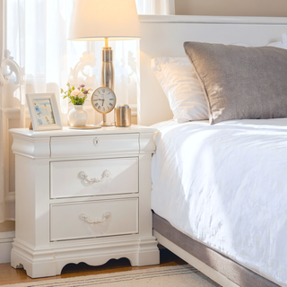 Sunvega Estrella White Finish Pine Wood Nightstand with 3 Drawers
