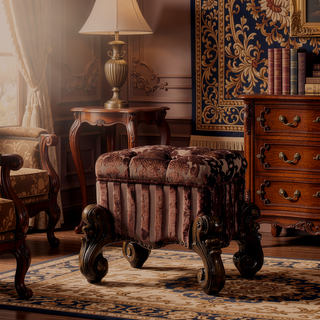 Sunvega Brown and Cherry Oak Vanity Stool with Nailhead Trim and Button Tufted Seat