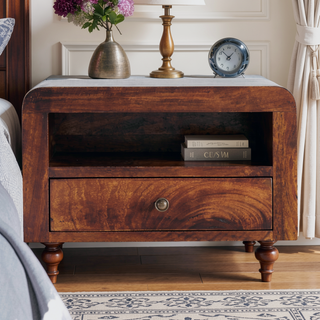 Sunvega Chunky Chestnut Floating Bedside with Drawer and Open Shelf